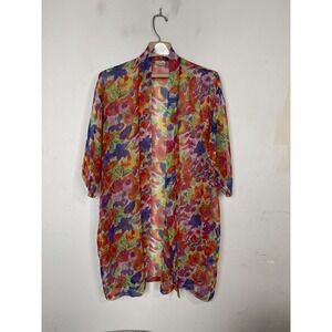 El Corte Ingles Womens Kimono Coverup Medium Floral Festival Beachy Swim Rainbow